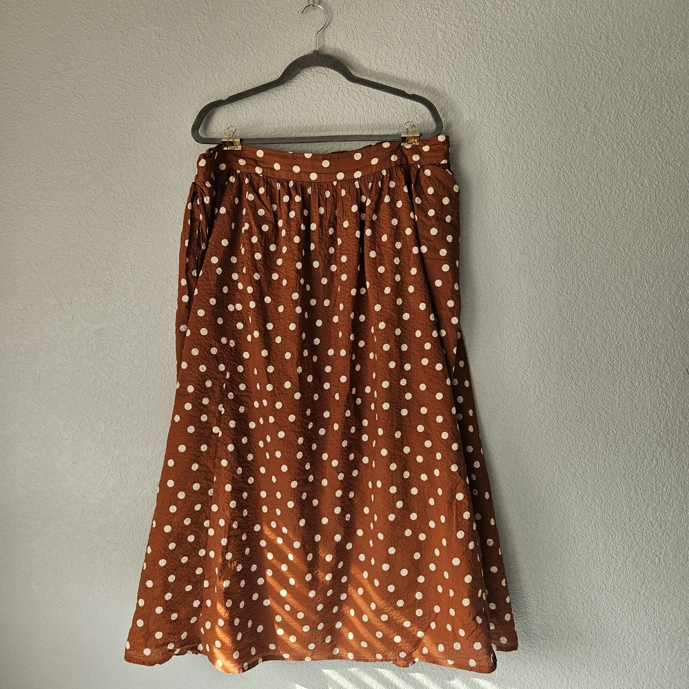 WRAY NYC Polka Dot Midi Skirt - Cinnamon/Rust - 2XL